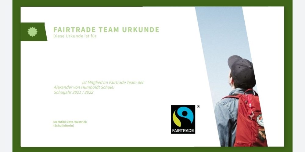 Fairtrade – Schüler und Schülerinnen erhalten die Urkunde