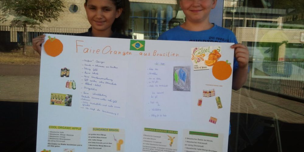 Am 25. und 27. 06.2014 – WM Special-Fairtrade: OrangenSaftKonzentrat aus Brasilien und Kinderarbeit. Orangenernte in Brasilien und Kinderarbeit. Wie kommt ein OrangenSaftkonzentrat nach Deutschland? Was ist fairer Handel?