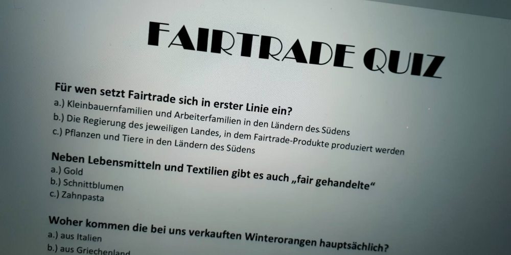 Quiz des Fairtrade-School-Teams in den 5ten Klassen des Ev. MÖRIKE Stuttgart